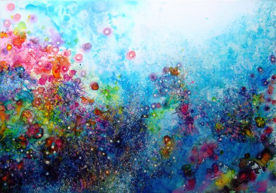 LARGE Abstract Turquoise blue painting 70 x 100cm  (28 x 40")