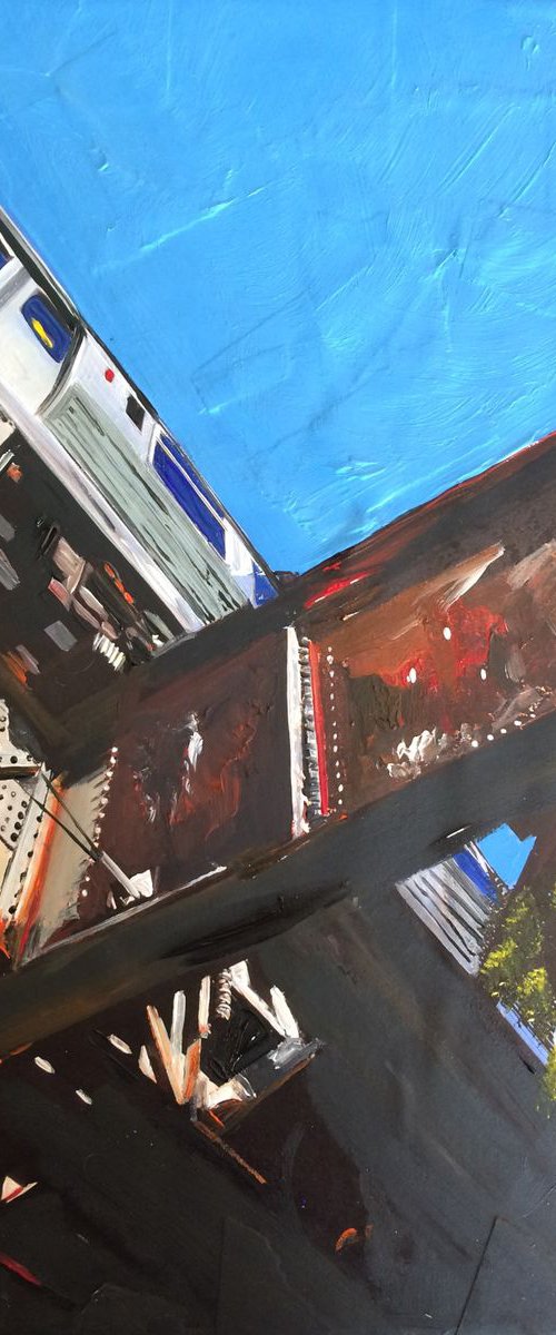 Railroad Bridge, Chicago, Silver, Rust and Blue by Andrew  Reid Wildman