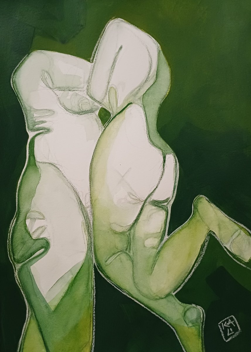 Impressionistic Portrait Charcoal Drawing By Karin Lichtenegger, 11 X 17", Fruhlingstanz, Original Artwork