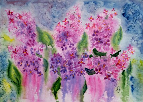 Lilac Original Watercolor Painting by Halyna Kirichenko