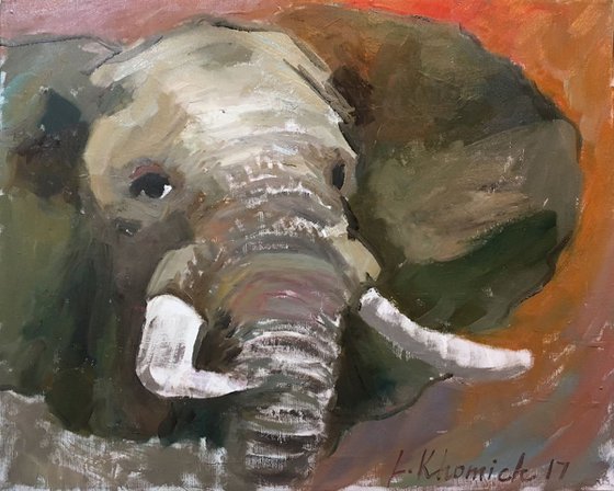 Original Animal Painting, African Elephant 20", Modern Oil Paintings, Colorful, Art