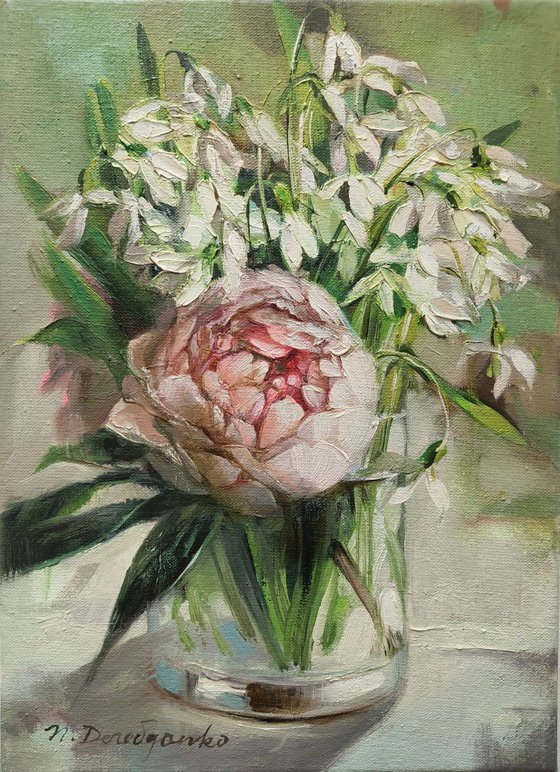 Snowdrop art painting, Peony painting original art, Painting white flowers, Canvas art flower, Spring flowers painting, Christmas gift