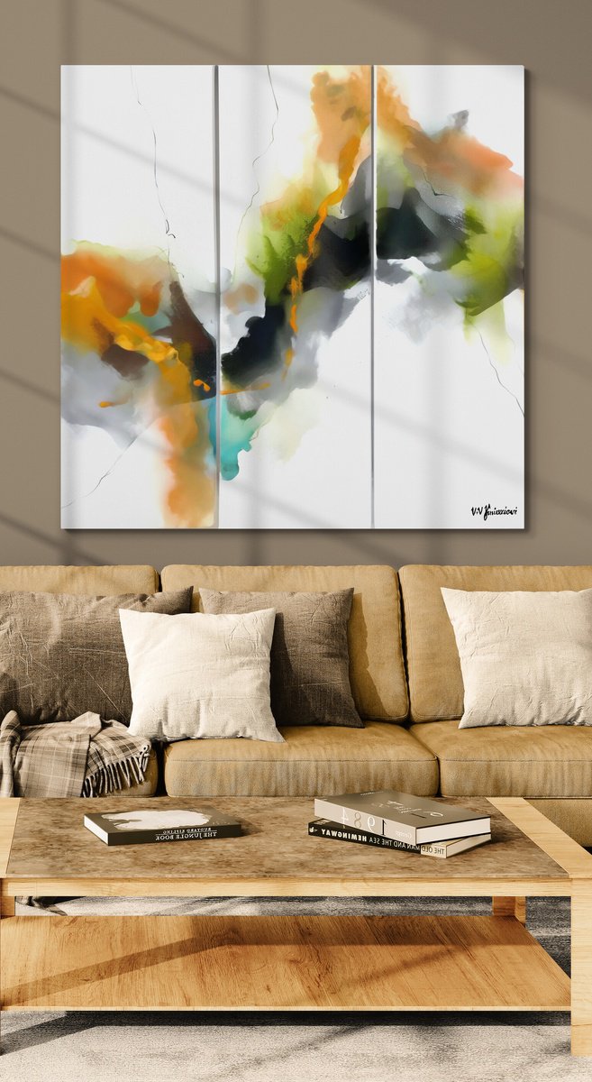 Abstract Acrylic Painting By V+V Kniazievi, 59 X 59", Diptych - Universe Waves”, Original Artwork
