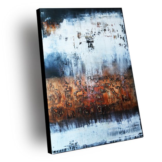 AUTUMN POEM - ABSTRACT ACRYLIC PAINTING TEXTURED * BLACK * WHITE * BROWN