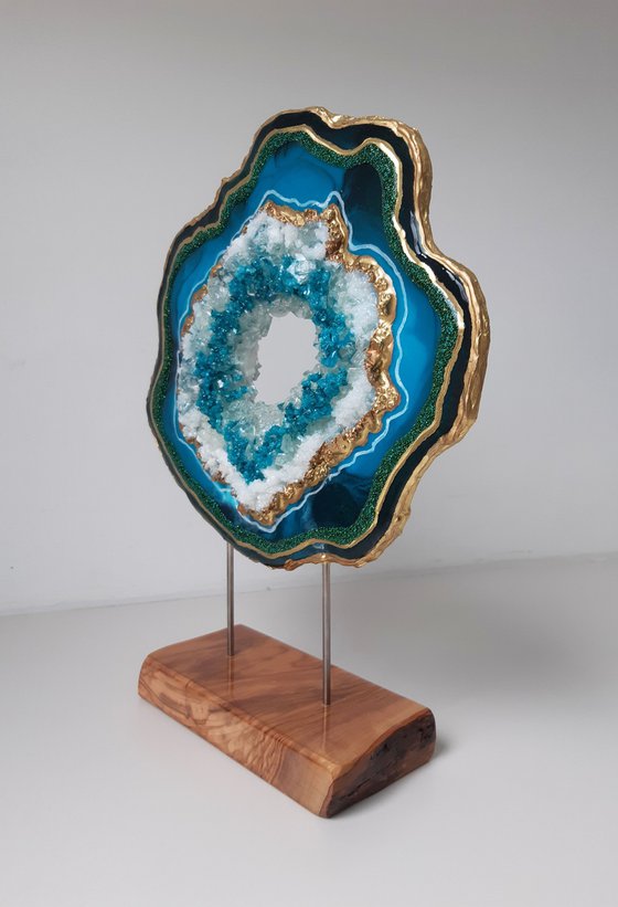 3D Geode Slice Malachite, Unique gift, Home Decor, Luxury art, Crystal art, Geode sculpture, Standing geode