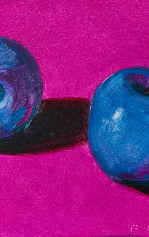 blue apples on pink by Olivier Payeur