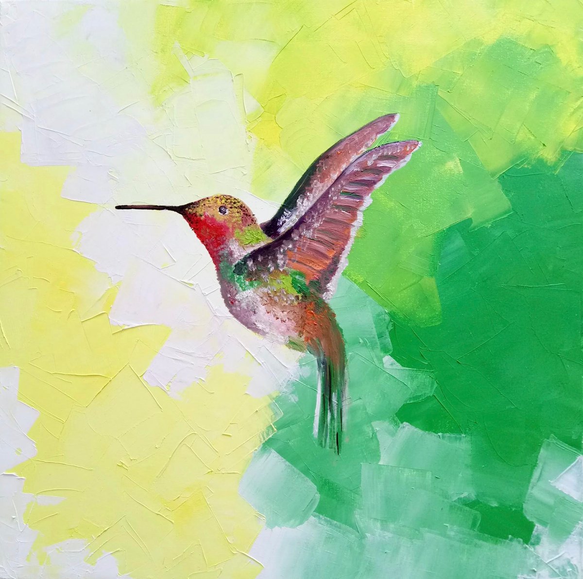 Green mood / Flying hummingbird by Olha Gitman