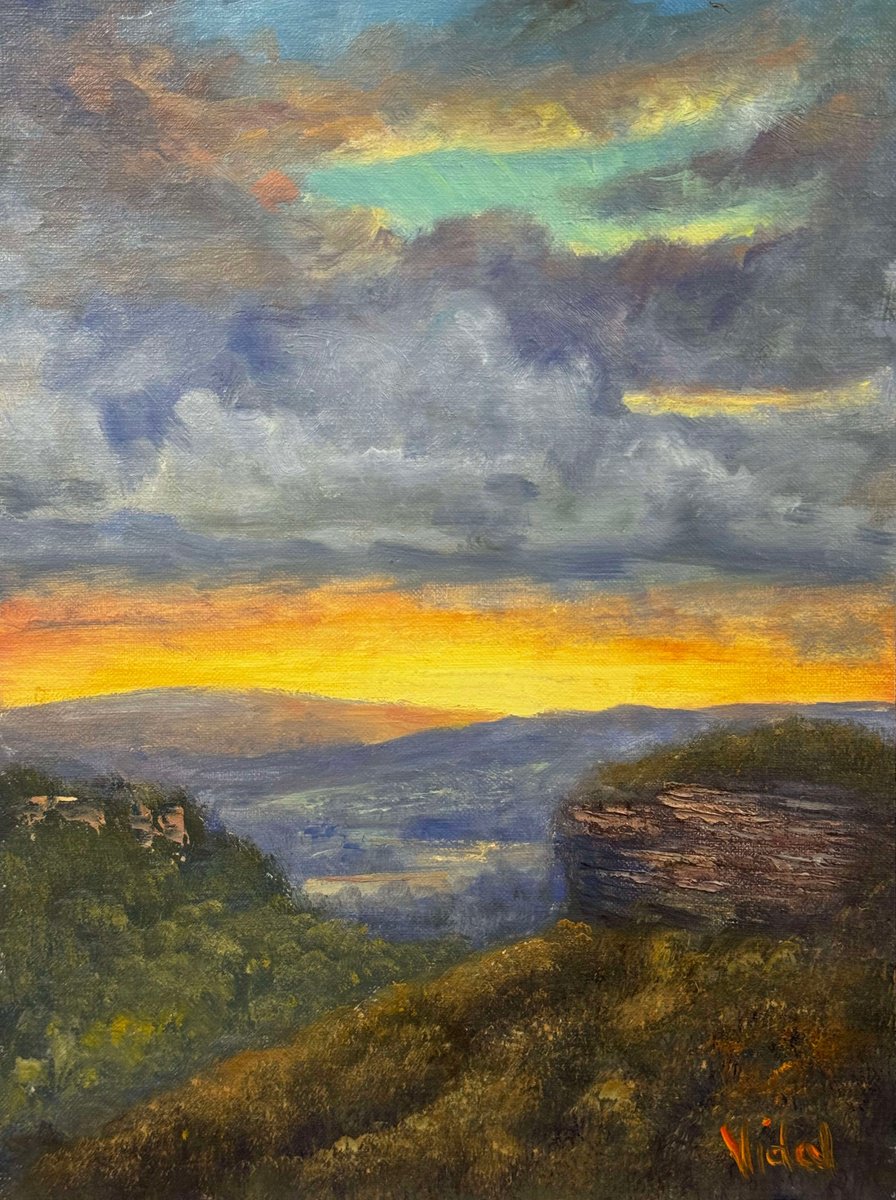 Impressionistic Landscape Oil Painting By Christopher Vidal, 9 X 12, Sunset Rock Lookout, Original Artwork
