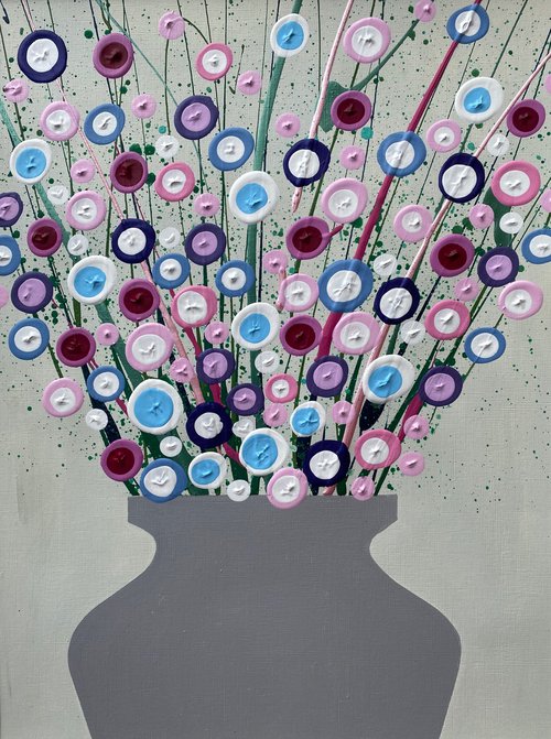 Pink Blooms in Grey Vase by Louise MacIntosh-Watson