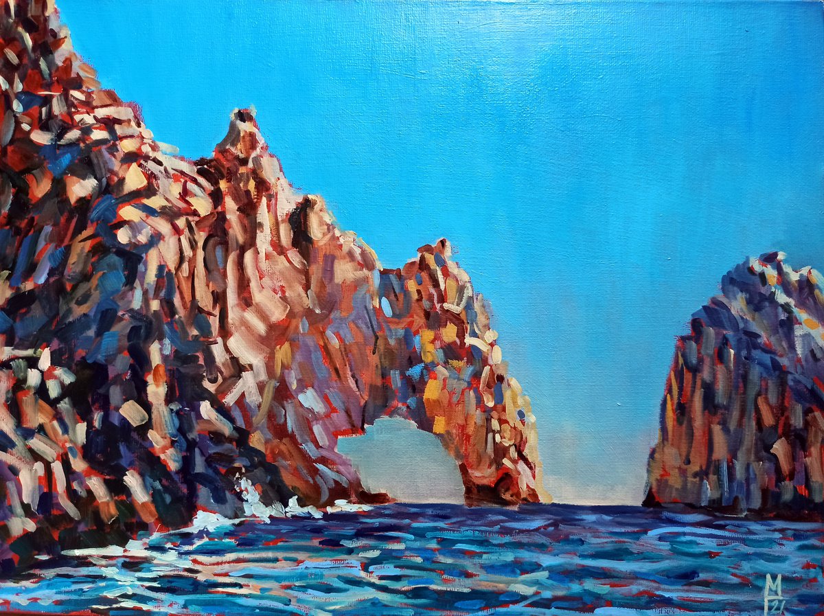 Rock scape #7, colorful impressionist sunrise, landscape painting by Mary Grinkevich