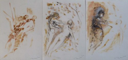 Supporting Each Other, triptych, 21x29 cm each by Frederic Belaubre