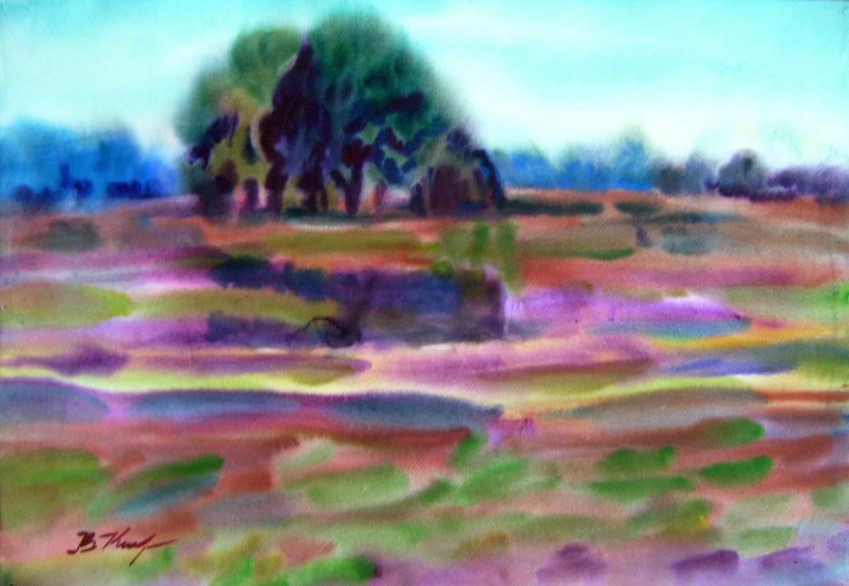 Silence, watercolor landscape 75x52 cm by Valentina Kachina