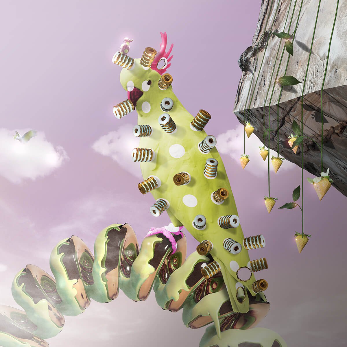 Surrealistic Animal Print By Vanessa T Stefanova, 24 X 24", Hungry Bird, Original Artwork