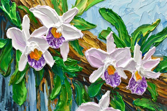 Lavender Orchid - Impressionist Flower Painting, Palette Knife Art