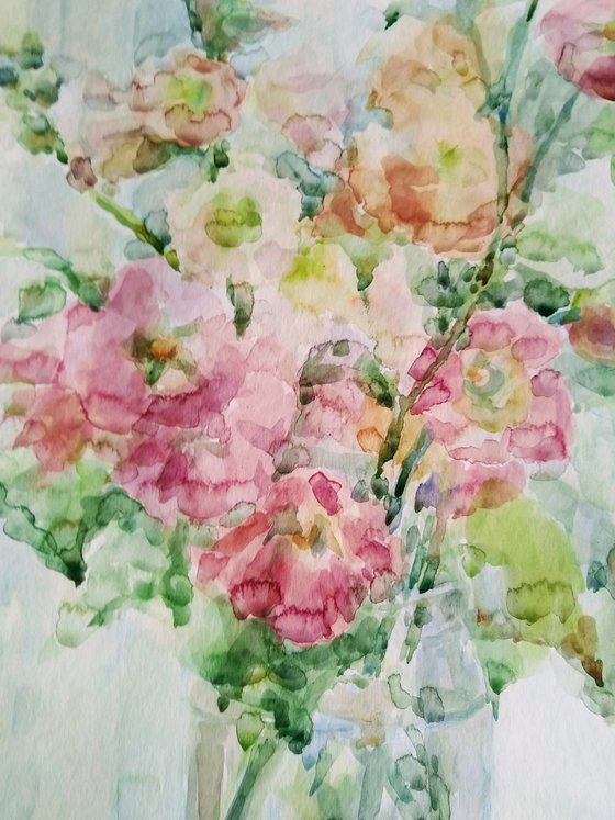 Mallows 50 x 70 cm. Original watercolour painting 2020