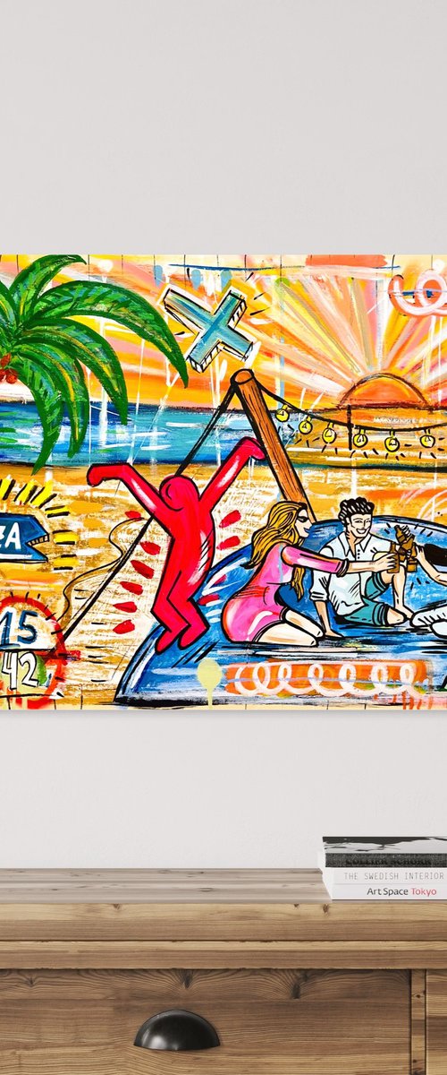 Ibiza fiesta and friends. Commission artwork by Mercedes Lagunas