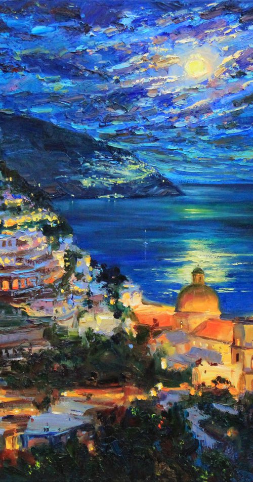 Night Amalfi Coast Italy by Alisa Onipchenko-Cherniakovska