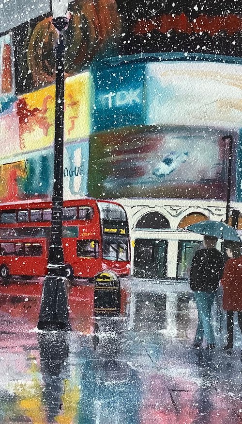 Piccadilly Circus in Winter snow by Darren Carey