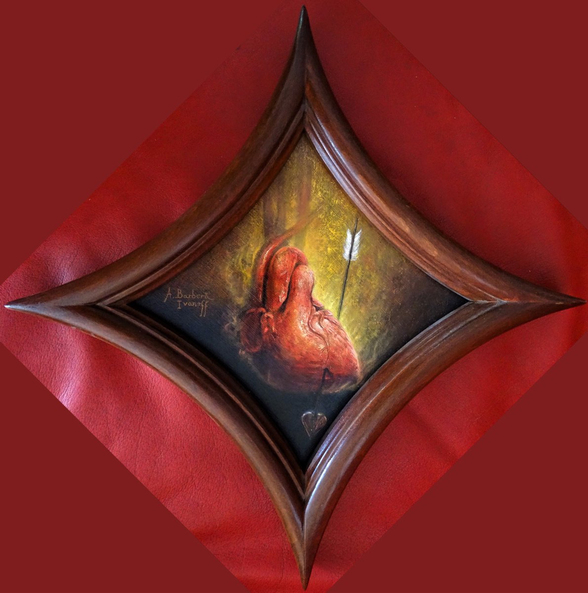 Still Life Oil Painting By Alexandre Barbera-Ivanoff, 13 X 13, Pierced Heart, Original Artwork