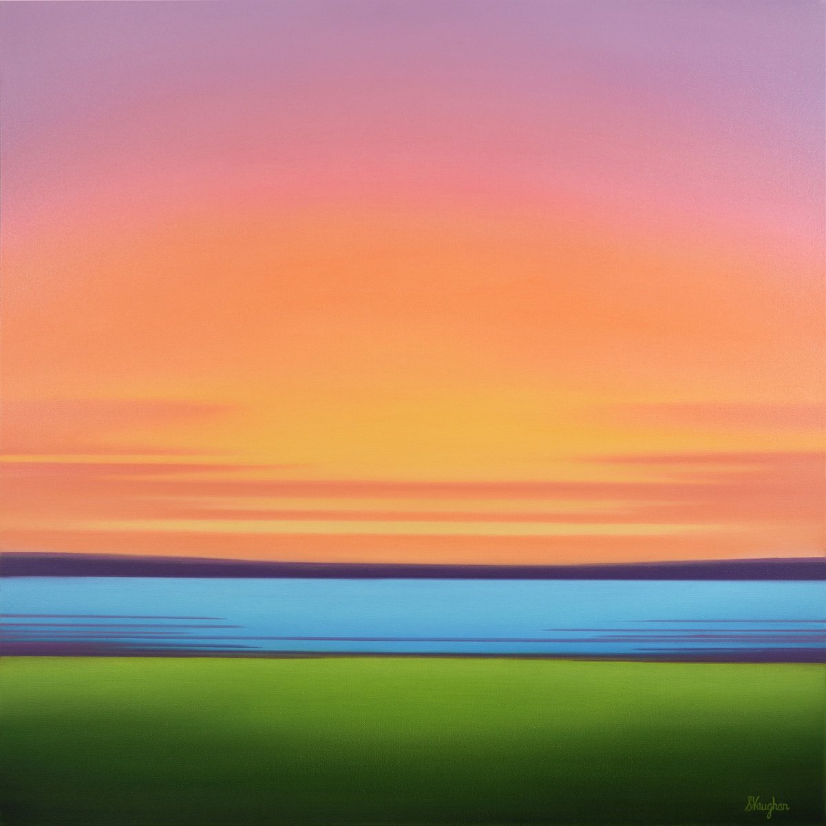 Impressionistic Landscape Oil Painting By Suzanne Vaughan, 30 X 30", Radiant Sunset, Original Artwork