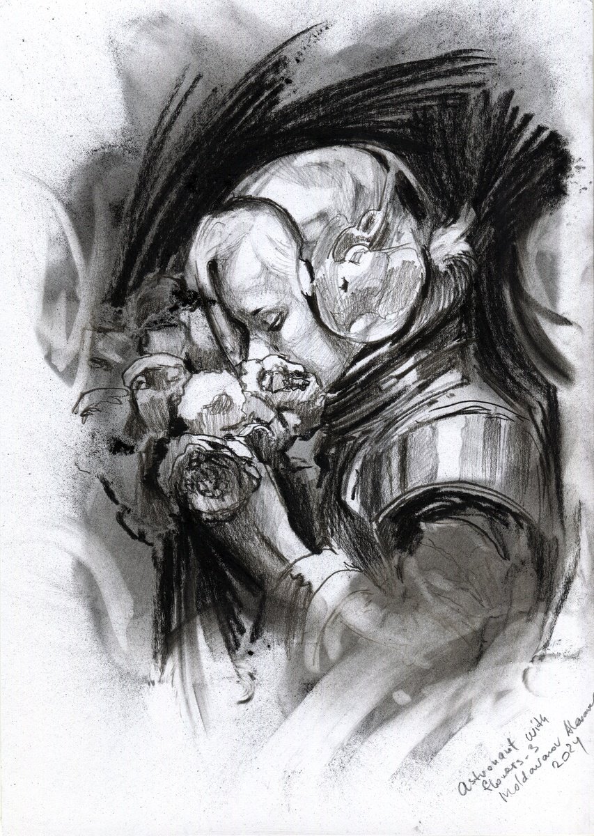 Astronaut with peonies 2 by Alexander Moldavanov