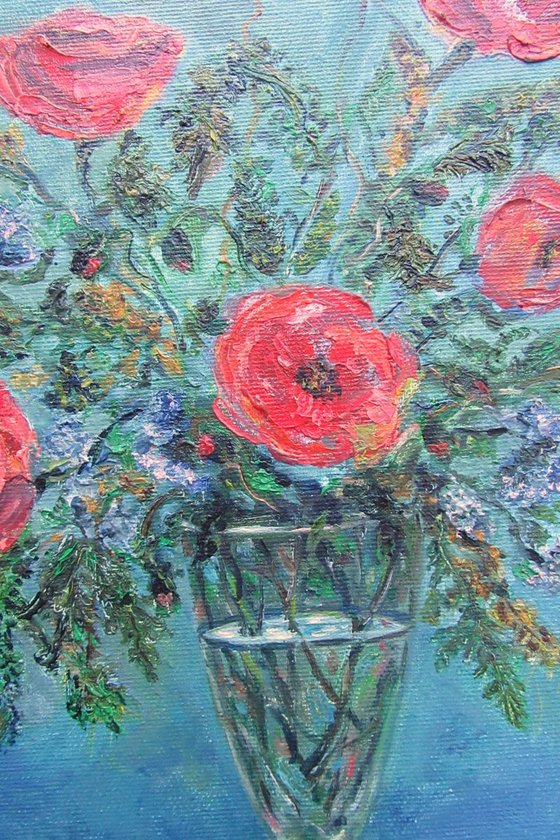 Floral Fantasy with Poppies Flowers in a Glass