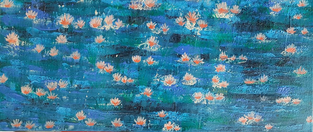 Water Lilies, 70x30cm, ready to hang by Silvija Horvat