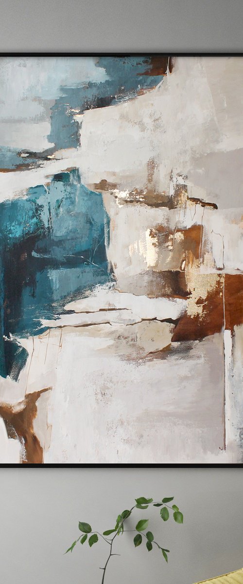 "Flow 3" Blue and gold abstract acrylic art by Yana Sagan