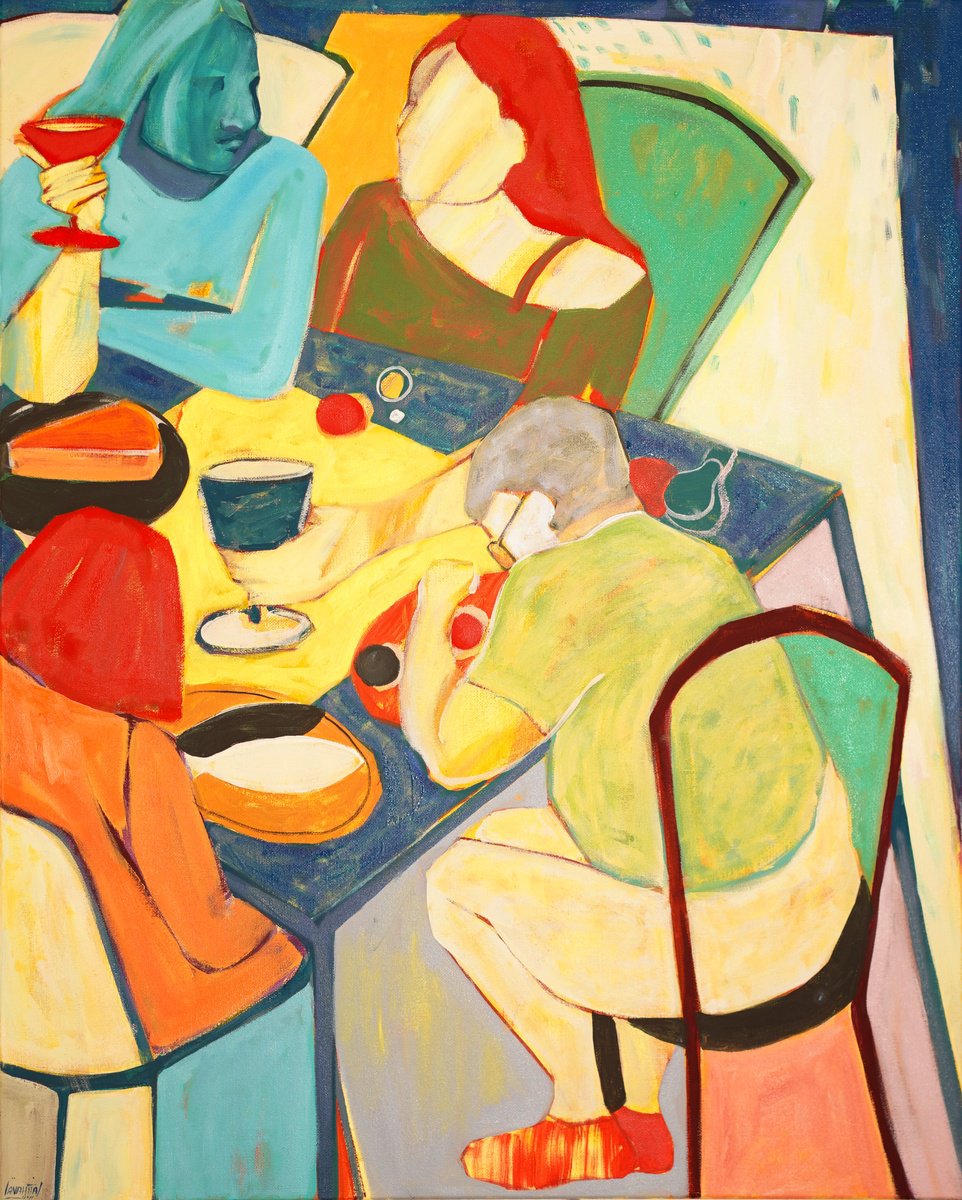 Expressive Portrait Oil Painting By Anahita Amouzegar, 24 X 30, All Here, Not Here, Original Artwork