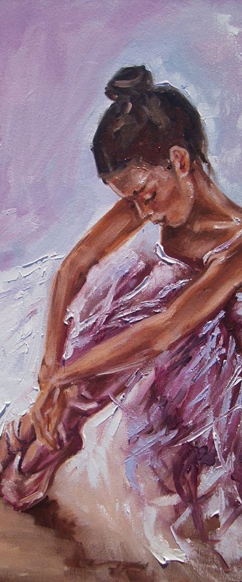" SILENCE ... "- ballerina light  ORIGINAL OIL PAINTING, GIFT, PALETTE KNIFFE by Monika Luniak