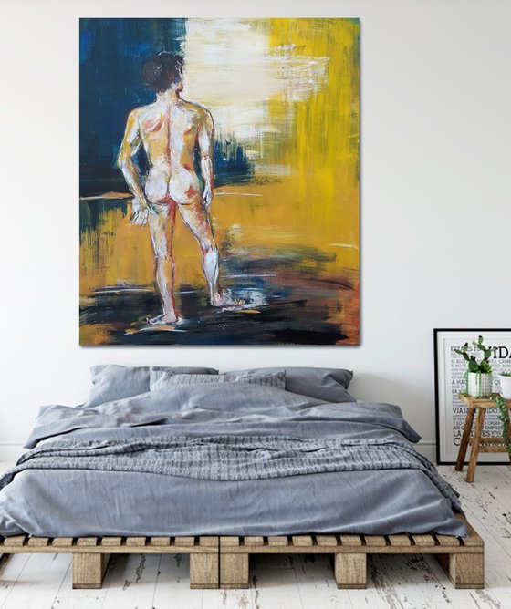 'AT THE BEACH' - Large abstract figurative artwork - male nude