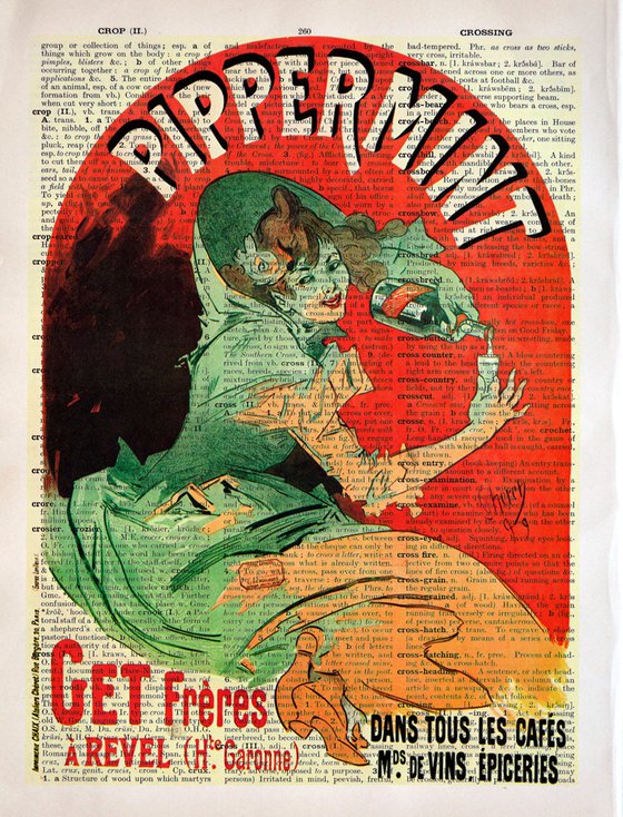 Pippermint - Collage Art Print on Large Real English Dictionary Vintage Book Page