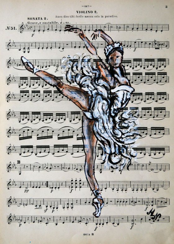 Framed Ballerina XIV -Vintage Music Page, GIFT idea