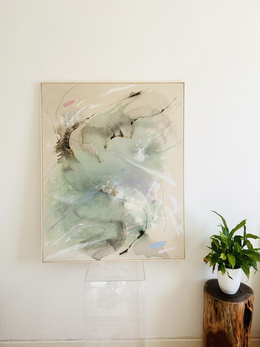 Organic Abstract Painting By Ryoko Minamitani, 32 X 40", Dragon Wind 2, Original Artwork