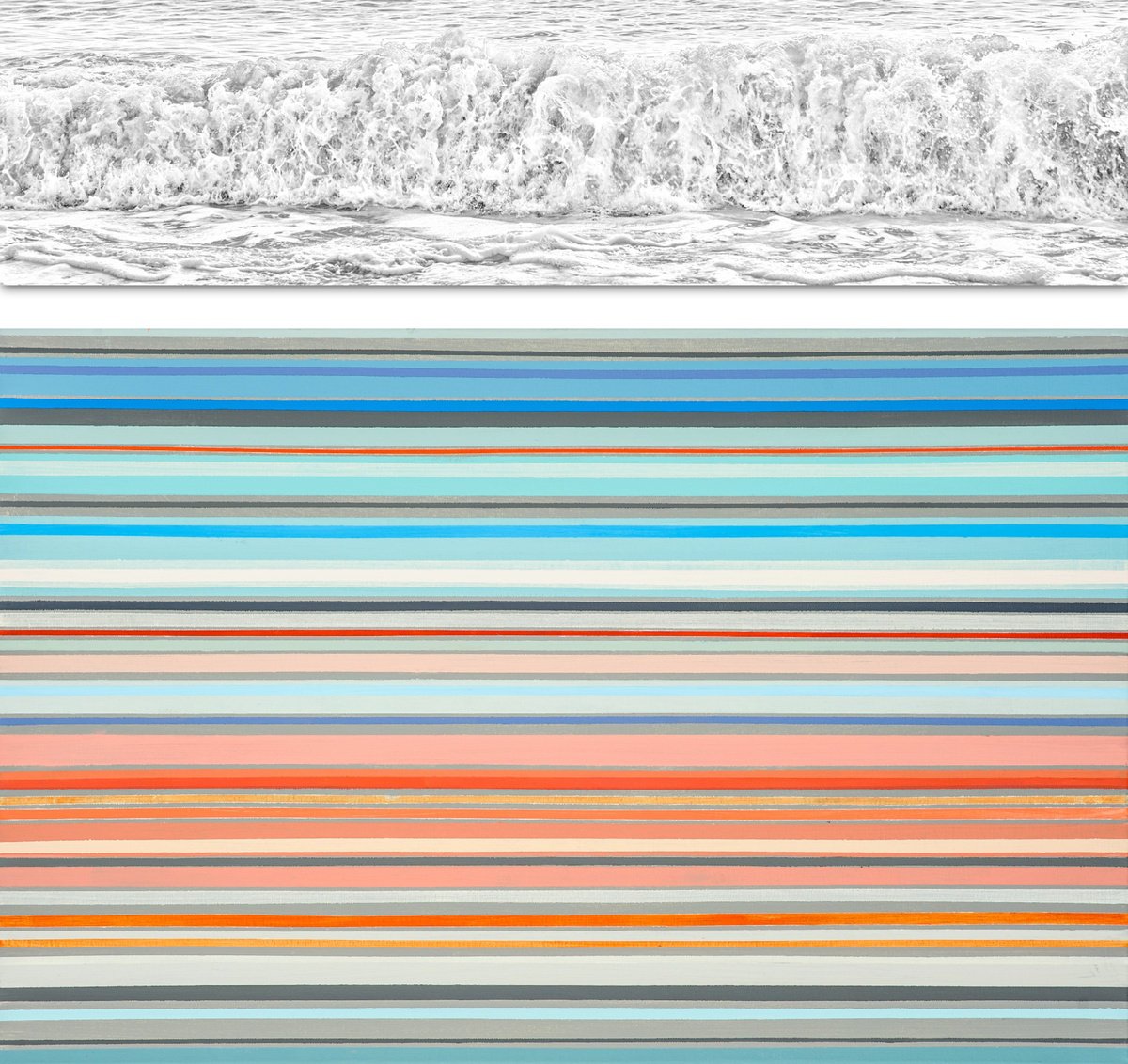 Geometric Landscape Painting By Susana Sancho Beltran, 36 X 33", Emotional Landscape 18 (Beach), Original Artwork