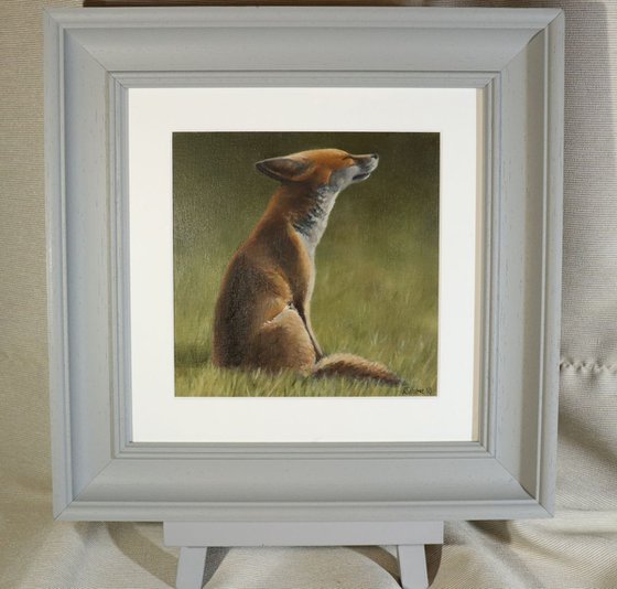 Fox sat in the Sun, Foxes Painting, Animal Artwork Framed and Ready to Hang