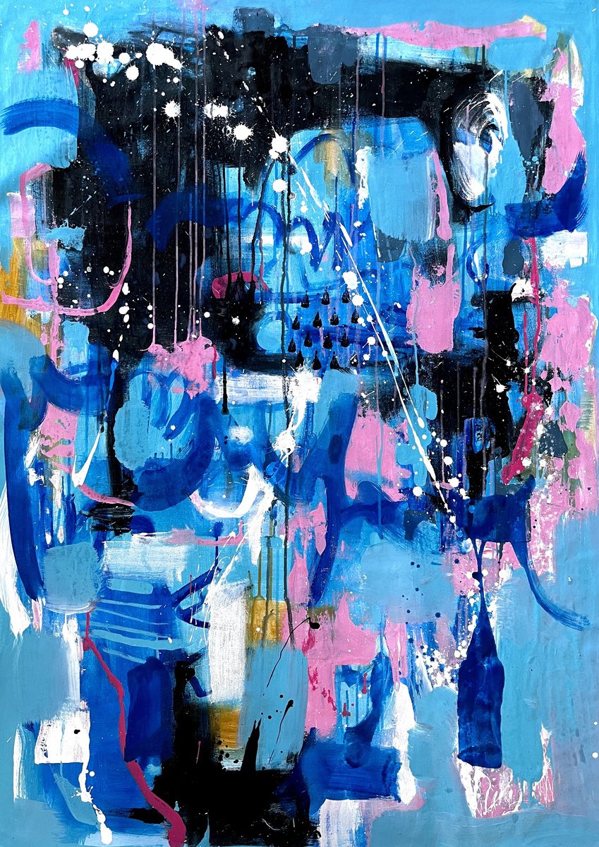 Impressionistic Abstract Acrylic Painting By Daria Kusto, 38 X 54, Sweet Moments, Original Artwork