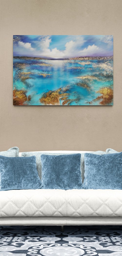 A large original modern semi abstract  seascape painting "Wonderland" by Vera Hoi