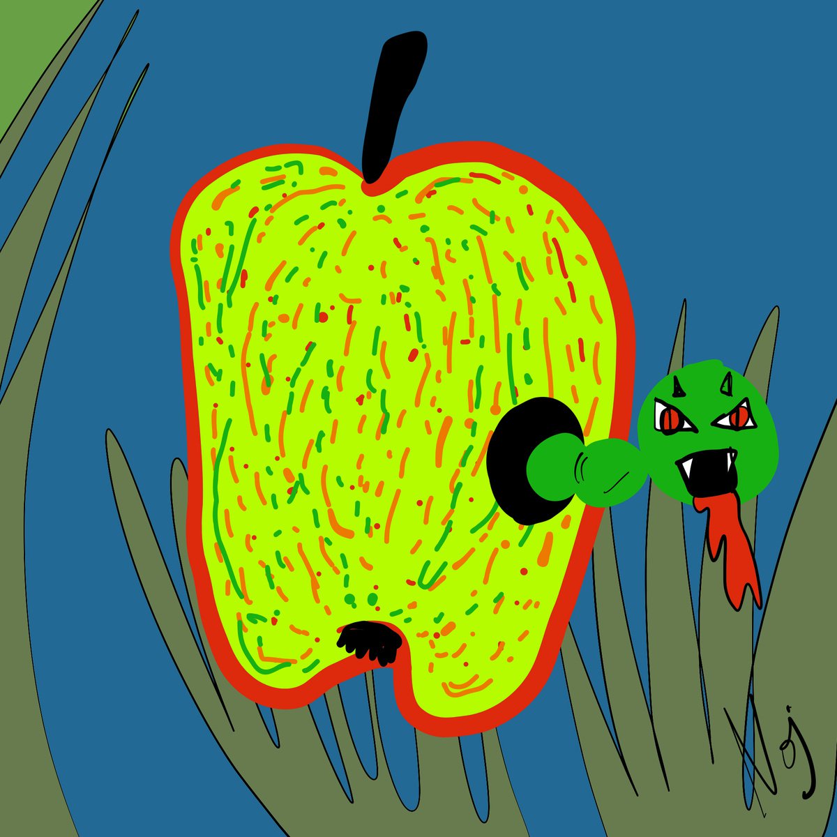 Apple with caterpillar by Mattia Paoli