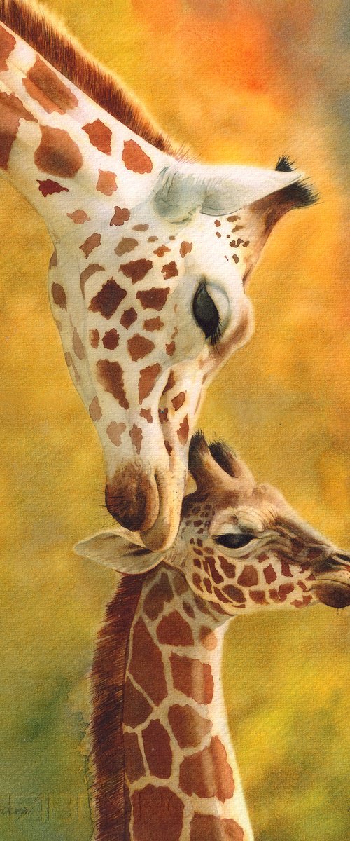 Giraffes - mother and baby giraffe VII by REME Jr.