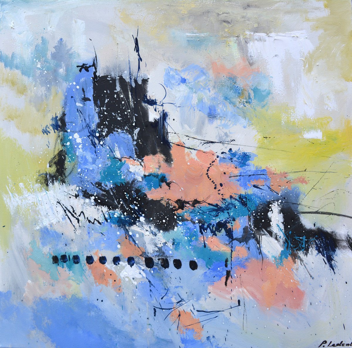 Abstract Oil Painting By Pol Henry Ledent, 28 X 28", The Pleasure Of Being Moved, Original Artwork