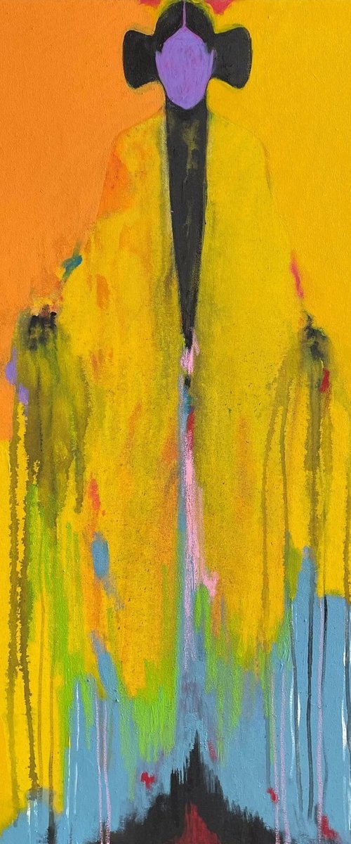 Yellow figure in Blue by Gela MIKAVA