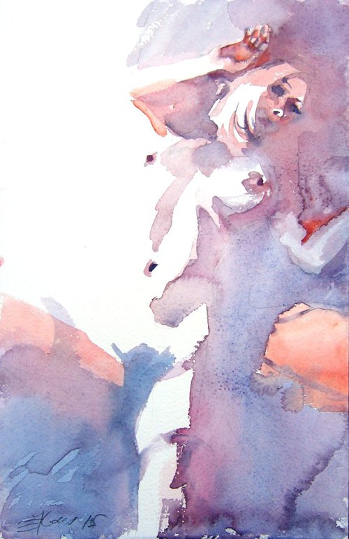 nude on bed by Goran Žigolić Watercolors