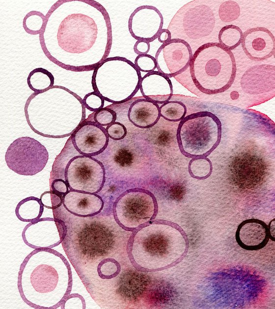 Abstract watercolor art with pink and violet circles