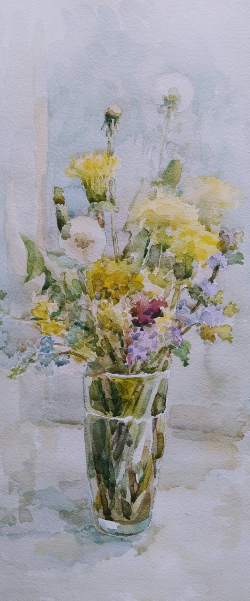 Dandelions. Original watercolour painting. by Elena Klyan