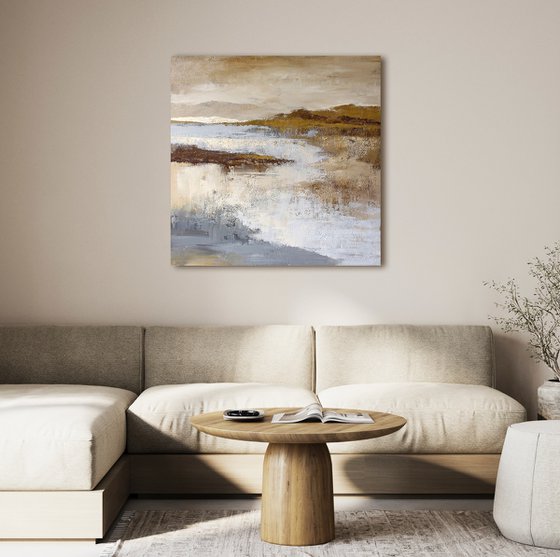 "Lago" Acrylic brown beige gold abstract art