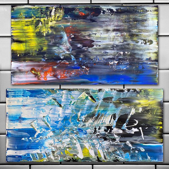 Soul Searching - Original PMS Abstract Acrylic Painting Diptych On Recycled Wood and Wooden Desk Panels - 55" x 54"