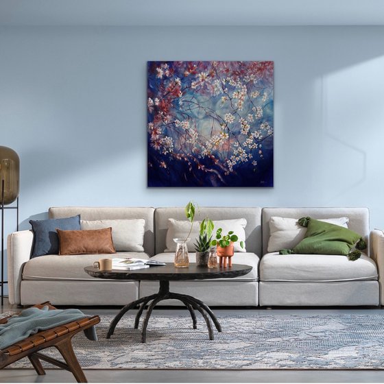 'Believe' - Big Spring Blossom Painting on Canvas