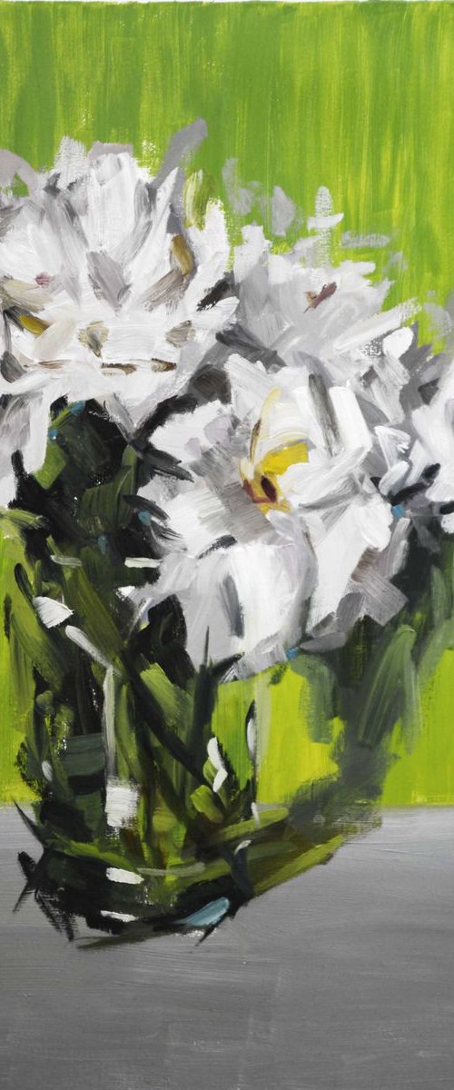 White Flowers against Green and Grey by Michael Jules Lang