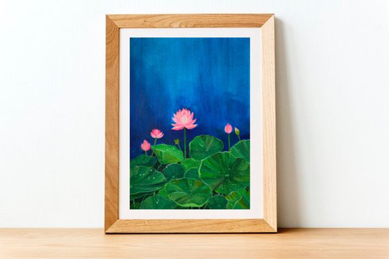 Lotus blooms ! A4 size Painting on paper